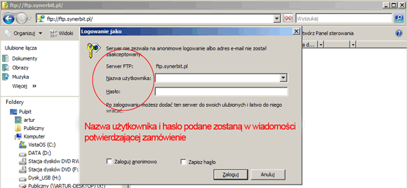 ftp etap logowania