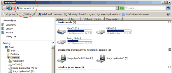 wpisz adres ftp